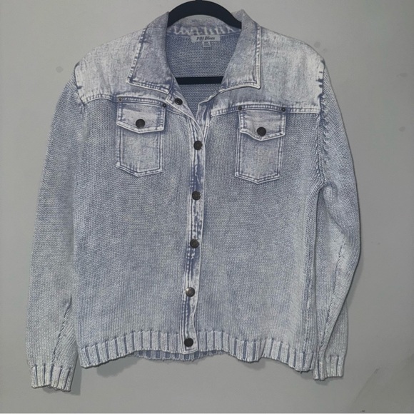 PBJ Blues Vintage Knit Denim Look Button Down Jacket Medium - Light Blue Wash - Picture 1 of 6